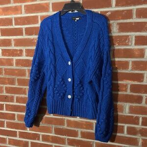 Blue Cable Knit Women's Sweater